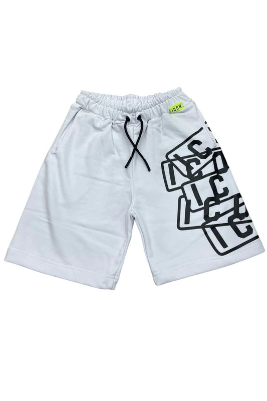 Bermuda da ragazzo con cinta elastica e multi logo lettering laterale IBSH00525