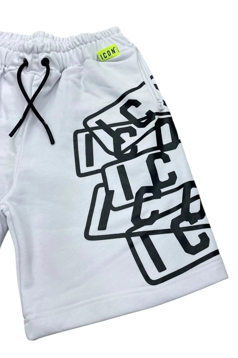 Bermuda da ragazzo con cinta elastica e multi logo lettering laterale IBSH00525