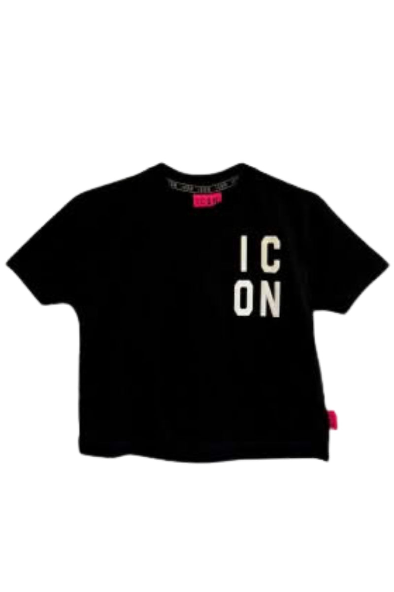 T-shirt girocollo cropped da ragazza con logo a sinistra IGKS00509