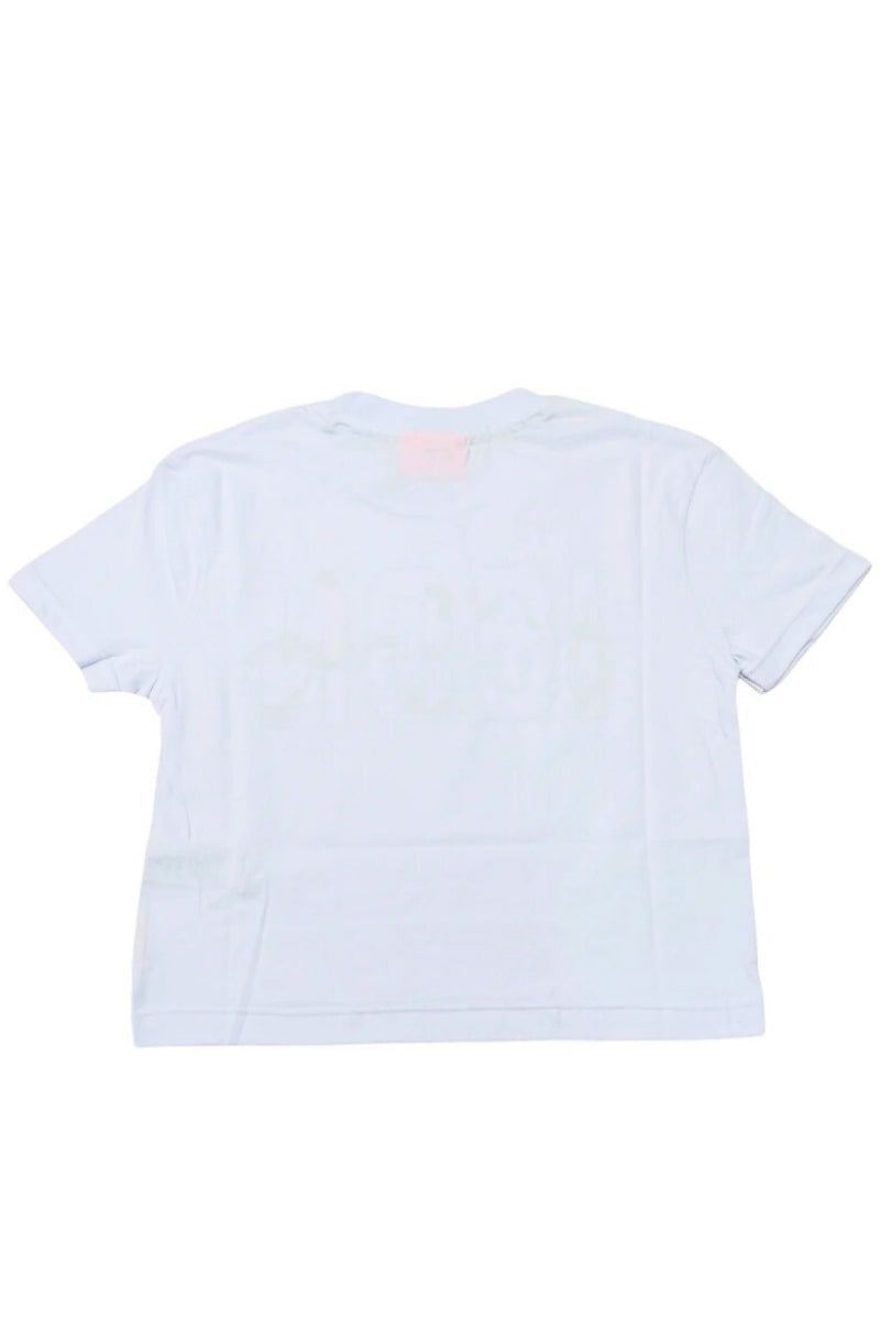 T-shirt cropped da ragazza con stampa maxi logo lettering a fantasia IGKS00528