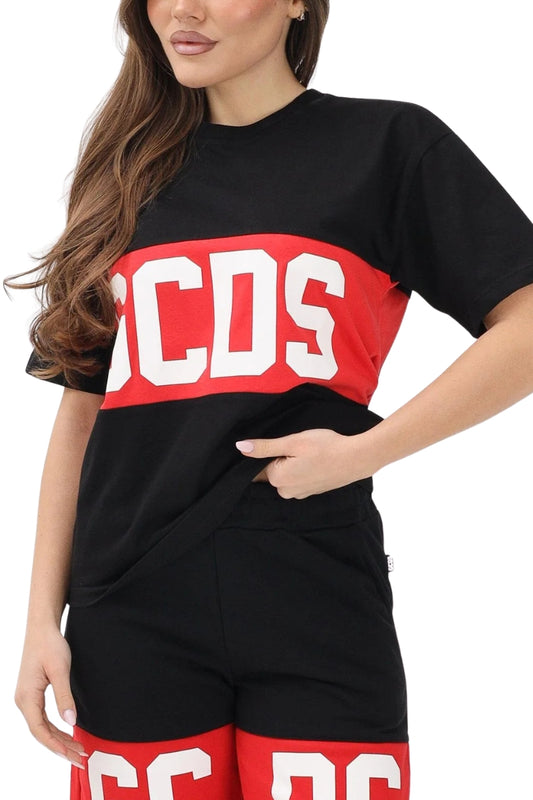 T-shirt da ragazzo e ragazza con maxi con logo lettering a contrasto fronte e retro Z0UJQC585J105