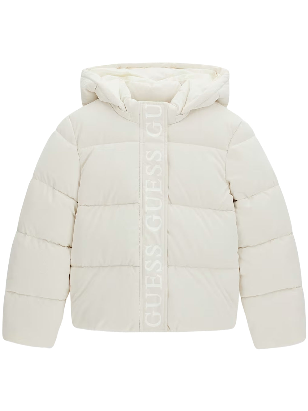 Giubbotto pesante da ragazza con multi logo lettering stampato ton sur ton sul davanti in verticale  J6BL02W3993