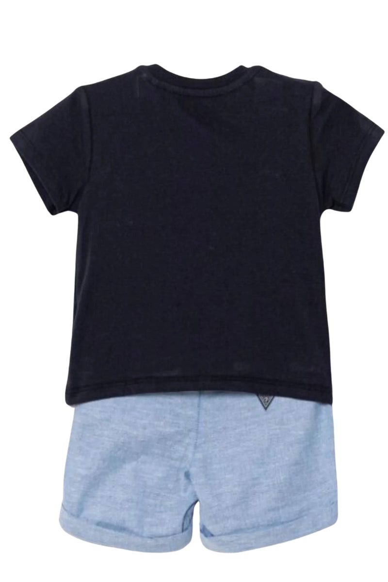 Completo da neonato due pezzi in cotone con logo lettering sul davanti e shorts con risvoltini I5RG10K6YW0