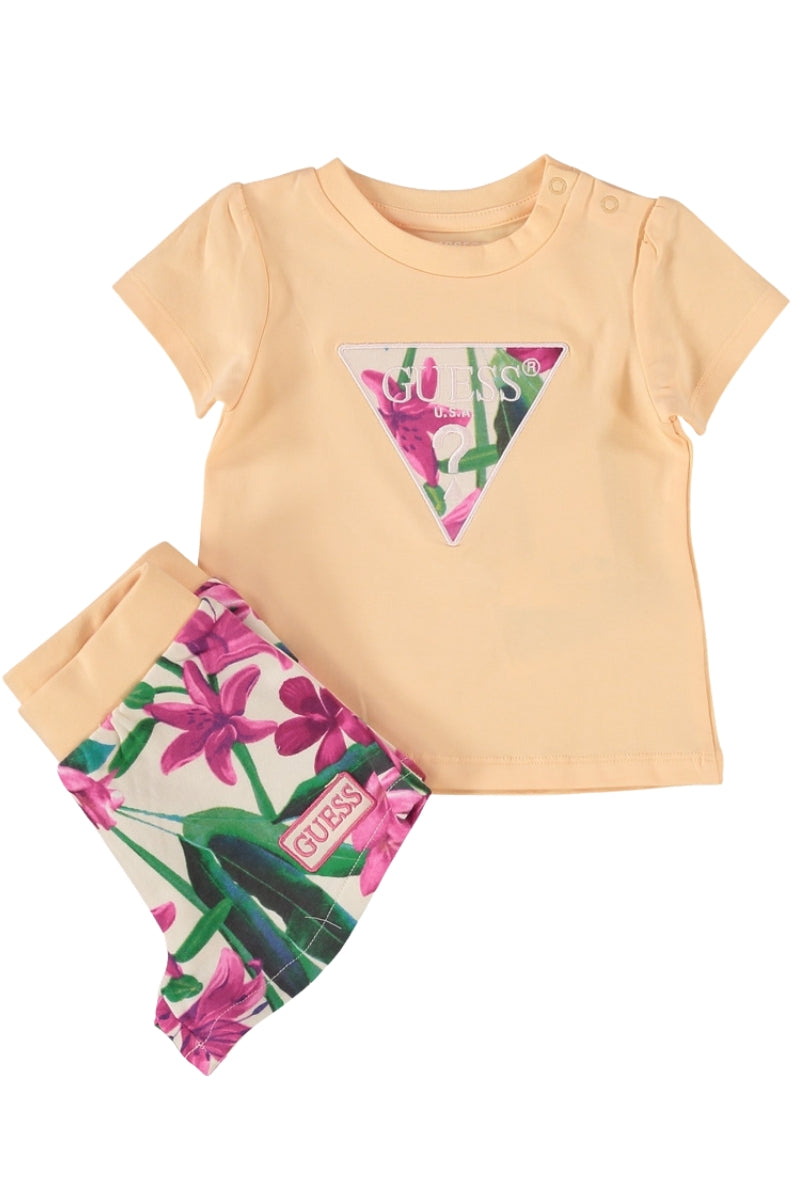 Completo da neonata in cotone con t-shirt con triangolo logato sul davanti e stampa floreale all over A5GG08K6YW4