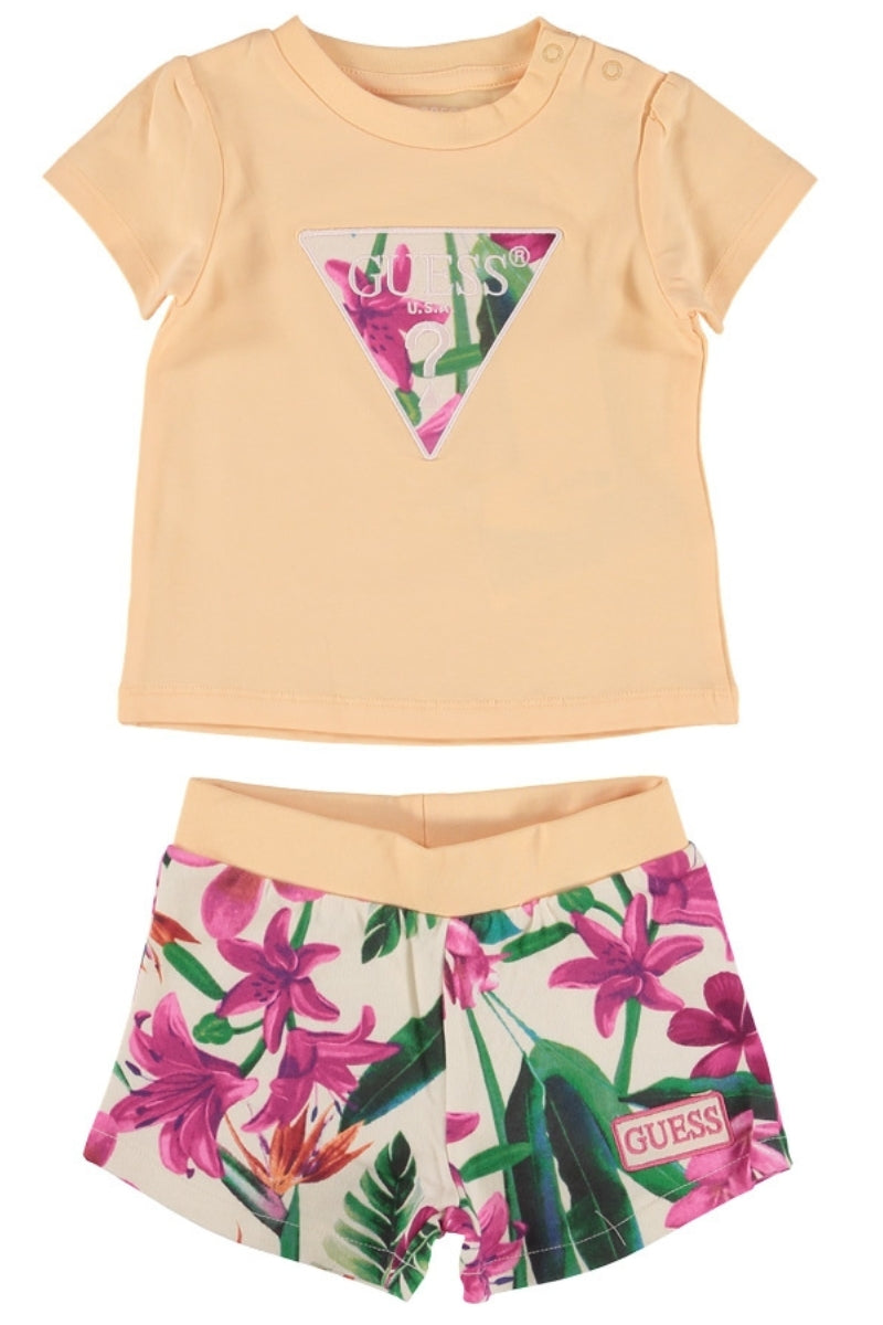 Completo da neonata in cotone con t-shirt con triangolo logato sul davanti e stampa floreale all over A5GG08K6YW4