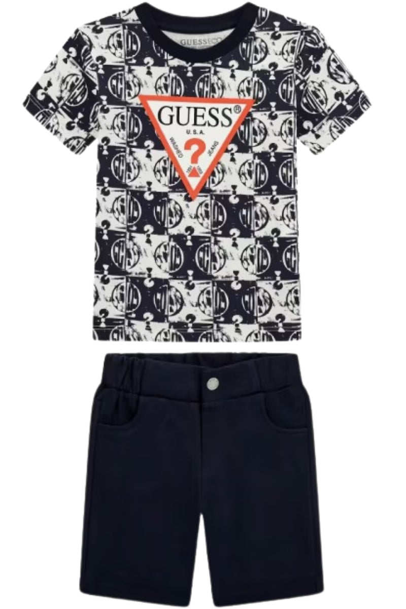 Completo da bambino con t-shirt stampa logo all over e pantaloncini corti N5GG05K8HM4