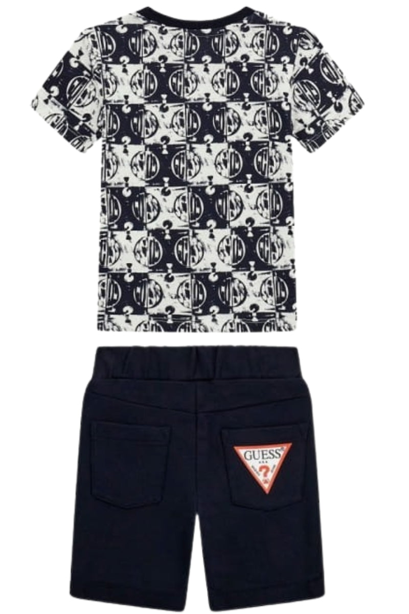 Completo da bambino con t-shirt stampa logo all over e pantaloncini corti N5GG05K8HM4