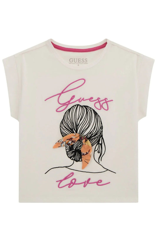 T-shirt girocollo da ragazza in cotone con logo handwriting e stampa con figura J5GI25K6YW4