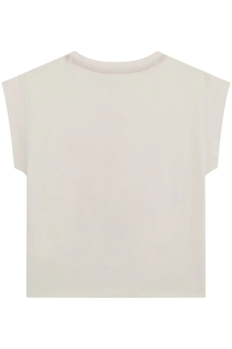 T-shirt girocollo da ragazza in cotone con logo handwriting e stampa con figura J5GI25K6YW4