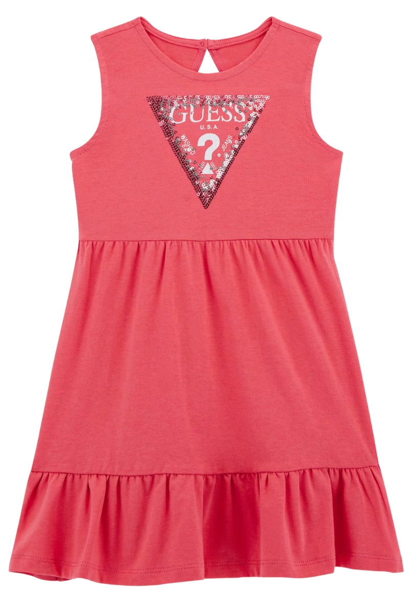 Abito midi da bambina in cotone con triangolo logato con paillettes sul davanti K5GK22K6YW4