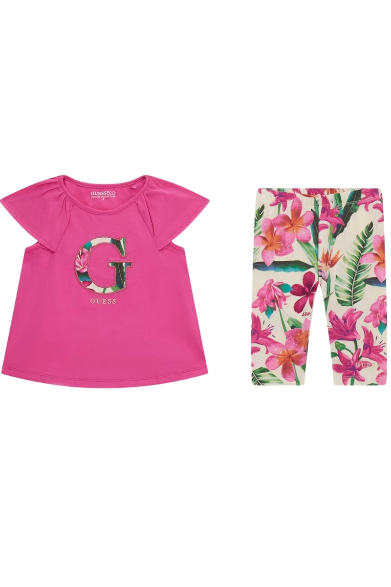 Completo da bambina in cotone con stampa all over floreale K5GG02K6YW4