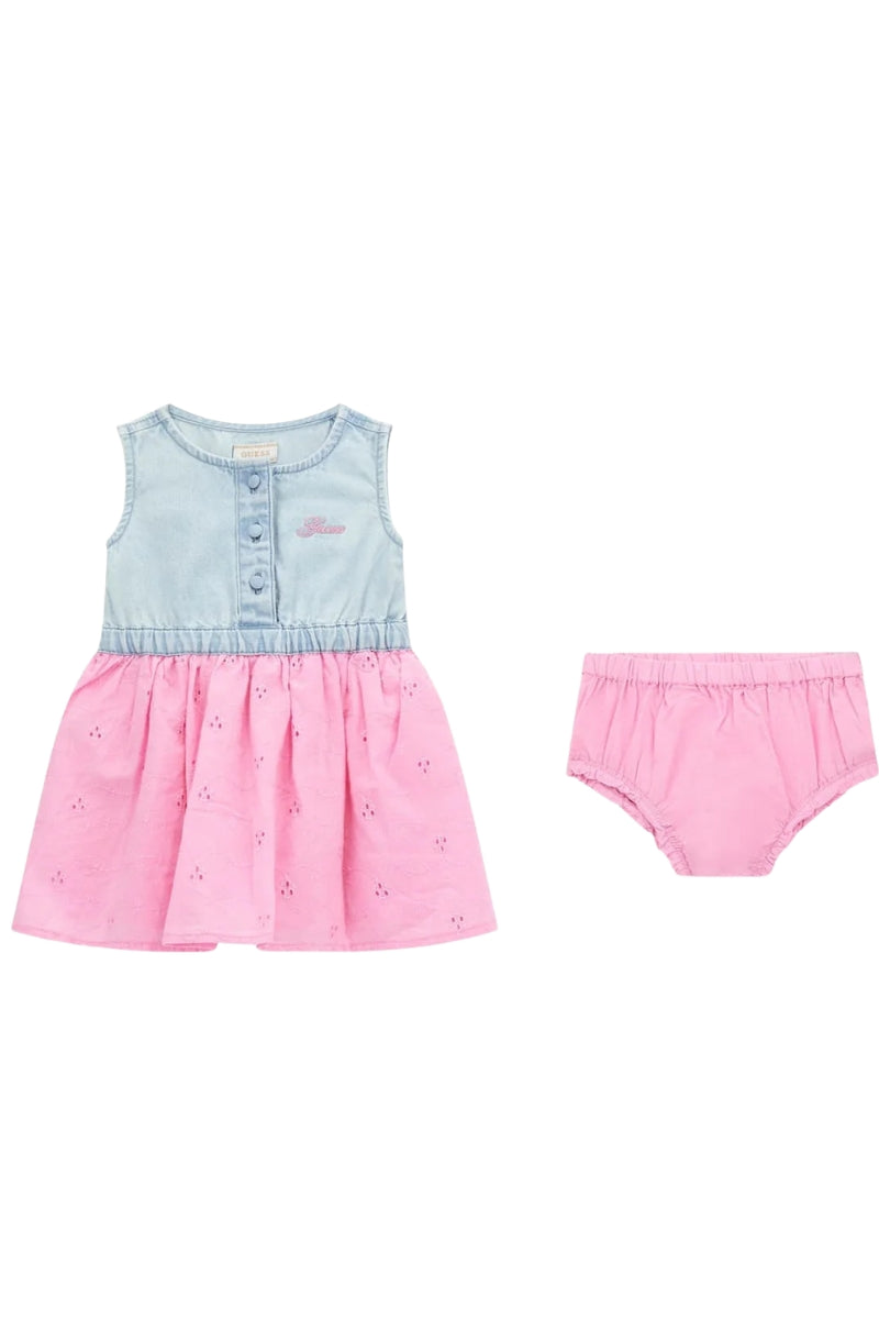 Vestitino smanicato da neonata in denim con culotte A5GK07D5NZ0
