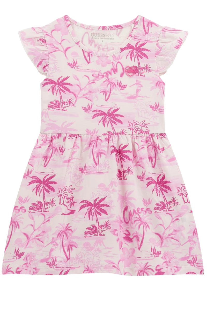 Vestito da bambina a fantasia tropicale con volant sulle maniche K5GK14K6YW4