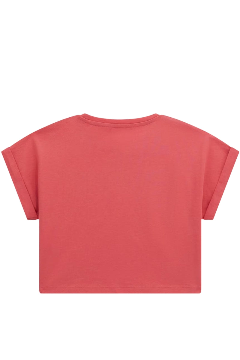 T-shirt girocollo da ragazza con maxi logo lettering con paillettes sul davanti J5RI10K8HM4