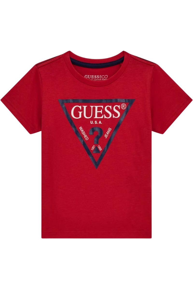 T-shirt girocollo da bambino con maxi triangolo logato a contrasto colore N73I55K8HM0