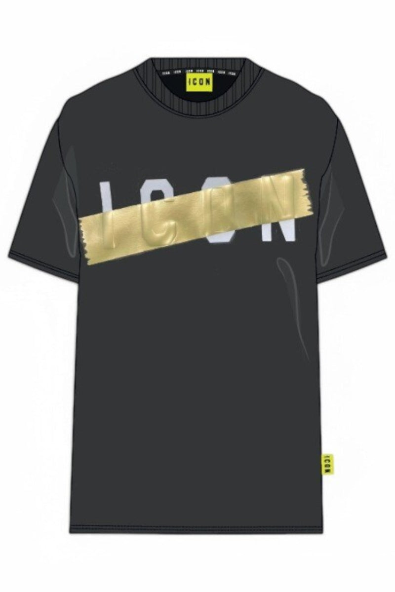 T-shirt girocollo da ragazzo con maxi logo e dettaglio laminato dorato IBKS00690