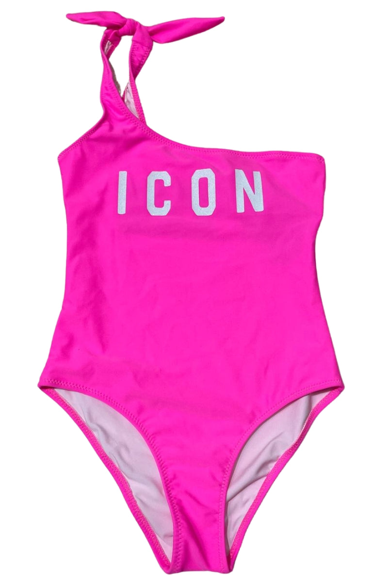 Costume da bagno da ragazza intero monospalla con logo lettering sul davanti IGCS00642