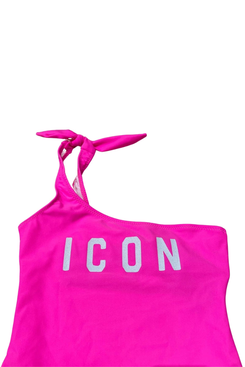 Costume da bagno da ragazza intero monospalla con logo lettering sul davanti IGCS00642