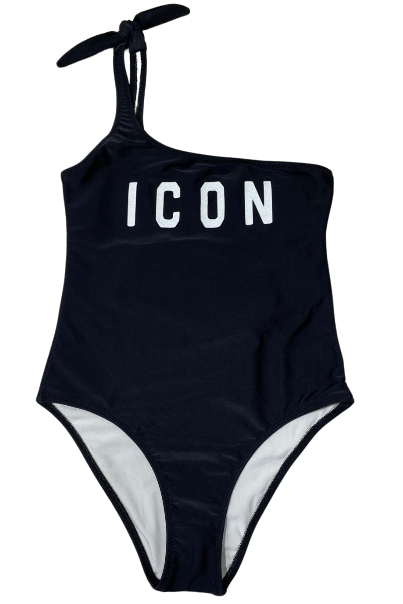 Costume da bagno da ragazza intero monospalla con logo lettering sul davanti IGCS00642