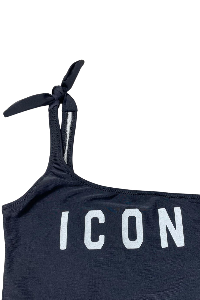 Costume da bagno da ragazza intero monospalla con logo lettering sul davanti IGCS00642