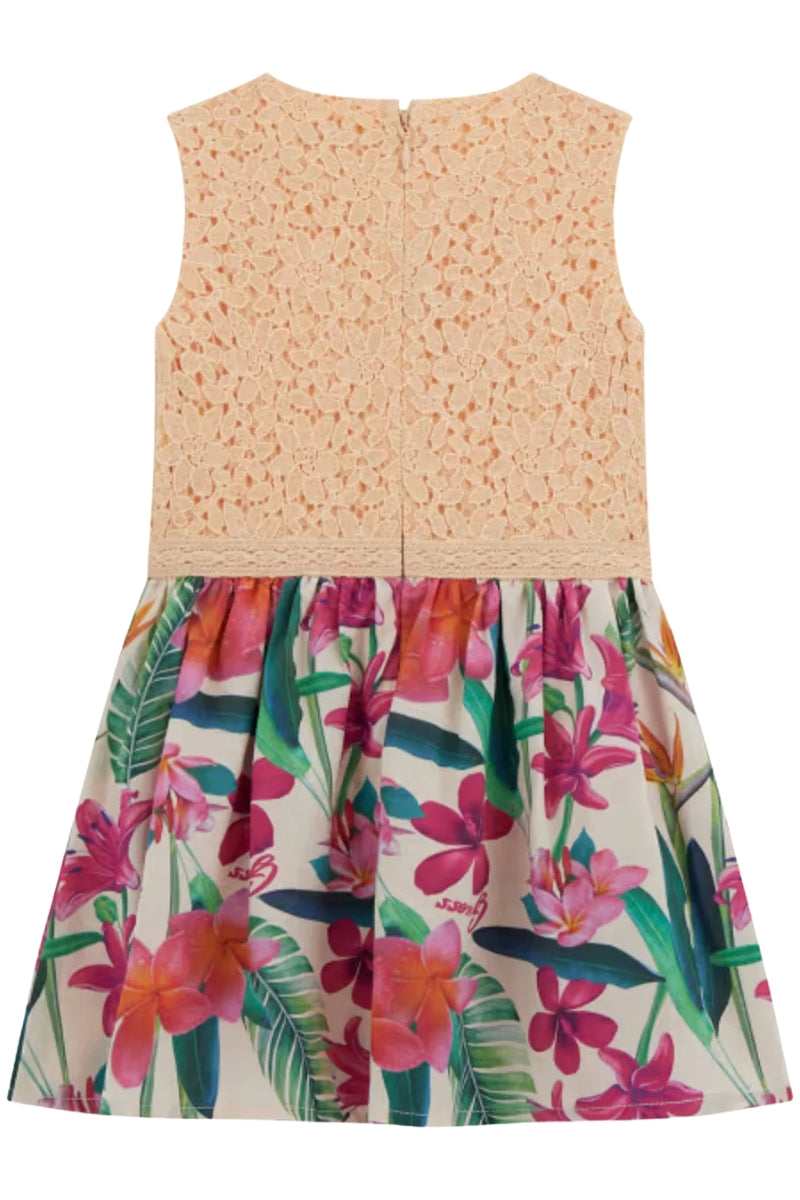 Vestitino da bambina con corpetto in tessuto sangallo e stampa floreale K5GK29WH7F0