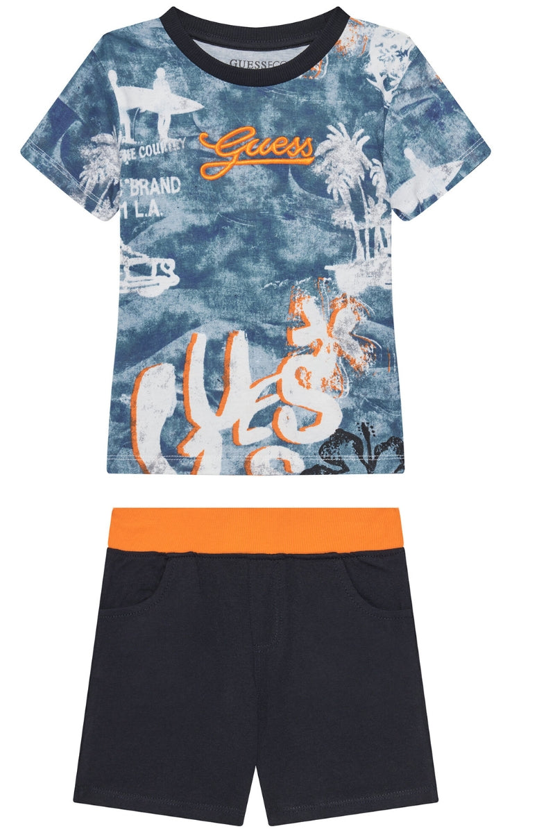 Completo da bambino con t-shirt fantasia surf e logo a contrasto colore N5GG11K8HM4