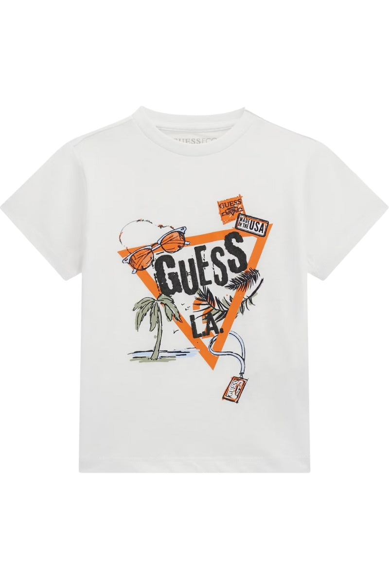 T-shirt girocollo da bambino con stampa con triangolo logato a fantasia N5GI05K8HM4