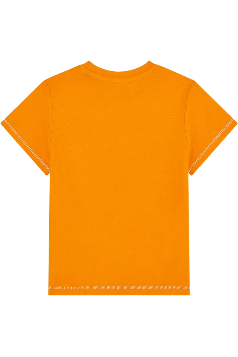 T-shirt girocollo da bambino con maxi logo frontale e cuciture a contrasto colore N5GI15K8HM4