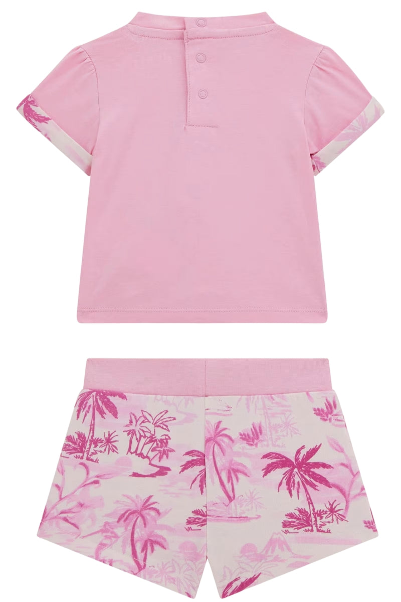 Completo da neonata con logo lettering con paillettes e stampa tropicale A5GG13K6YW4