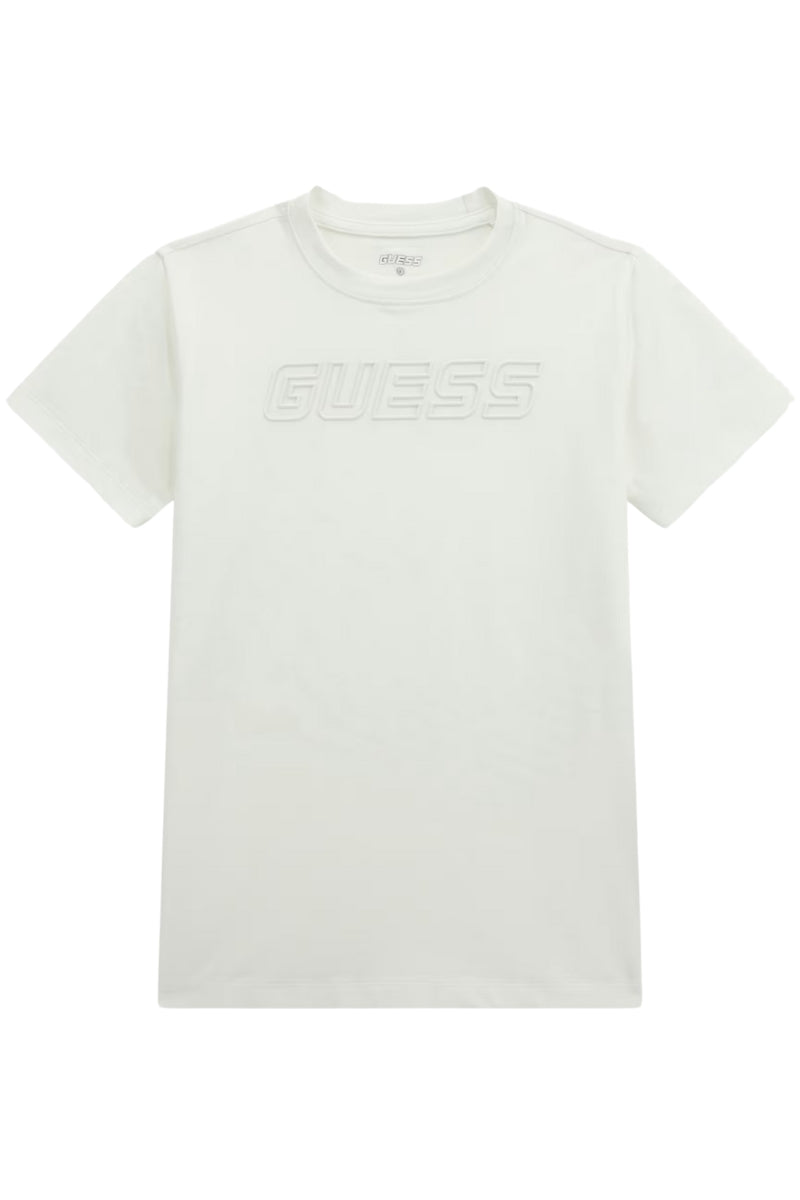 T-shirt girocollo da ragazzo con logo lettering gommato in rilievo sul davanti L5RI37J1311