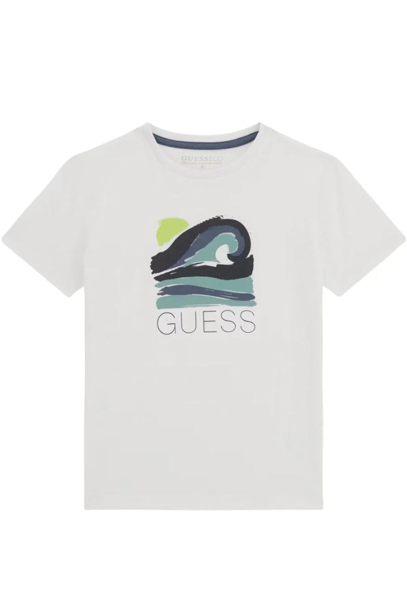 T-shirt girocollo da ragazzo con stampa onda stilizzata e logo L5RI13K8HM4