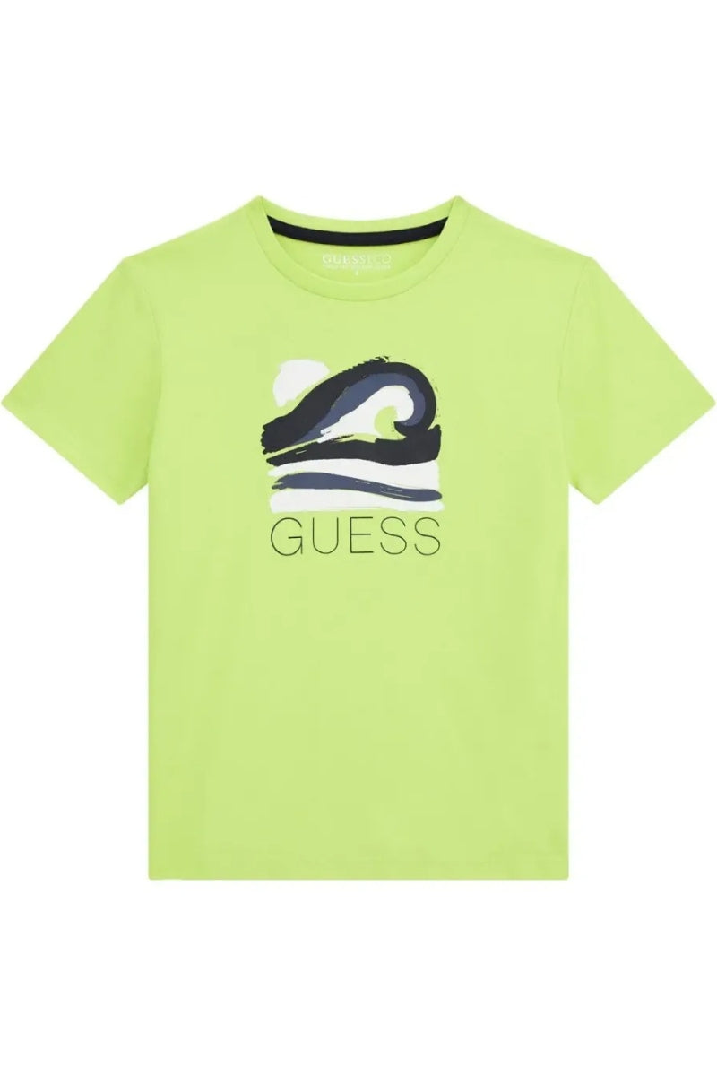 T-shirt girocollo da ragazzo con stampa onda stilizzata e logo L5RI13K8HM4