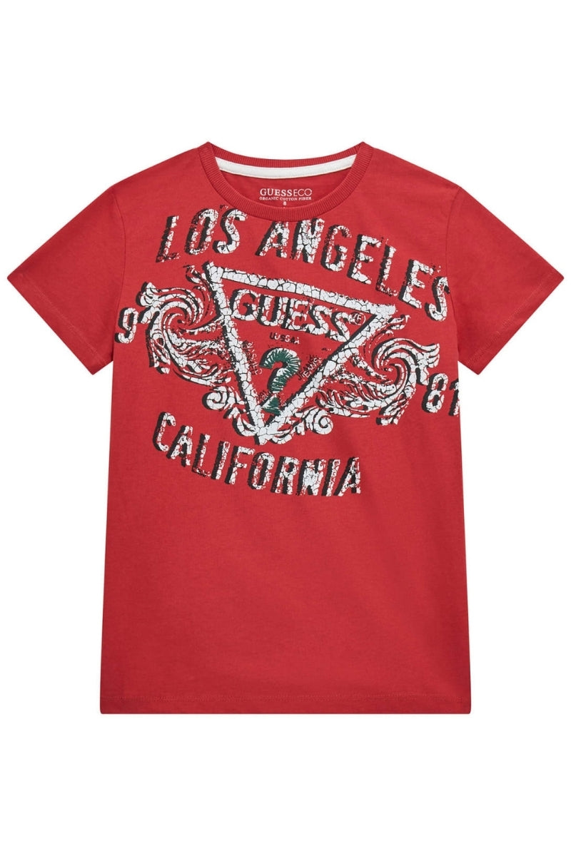 T-shirt girocollo da ragazzo in cotone con stampa California con triangolo logato effetto vintage L5RI00K8HM4