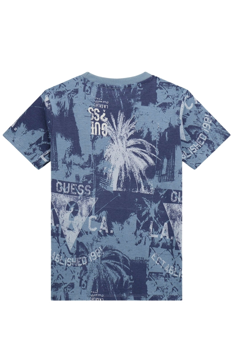 T-shirt girocollo da ragazzo con fondo con stampa logo a fantasia L5RI18K8HM4