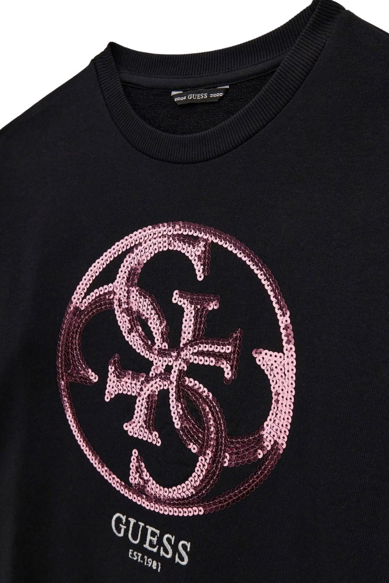 Felpa girocollo da ragazza con maxi logo 4G con paillettes sul davanti e fasce laterali a contrasto J5RQ02KAD74