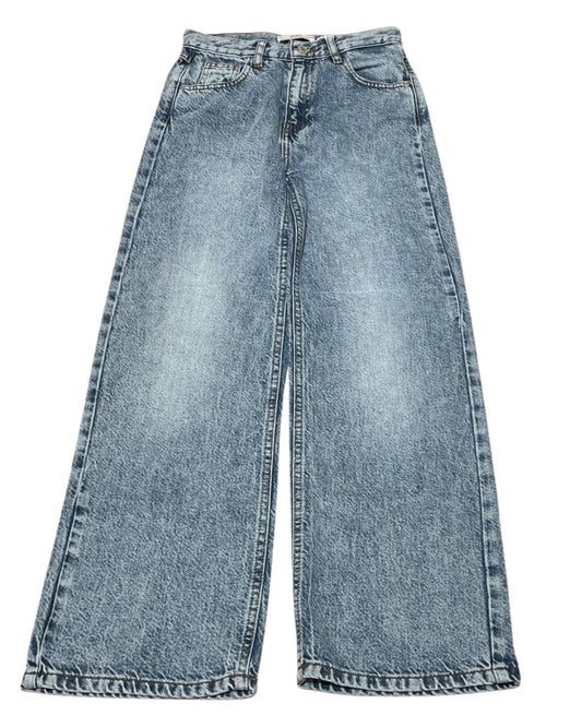 Jeans da ragazza con lavaggio chiaro e vestibilità palazzo anni '90 J5GA02D4MU2