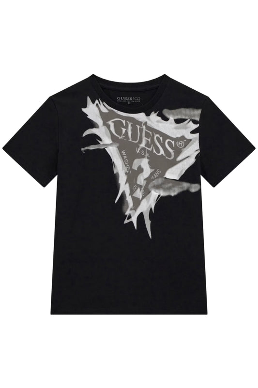 T-shirt girocollo da ragazzo in jersey di cotone con maxi triangolo logato sul davanti L5GI20K8HM4