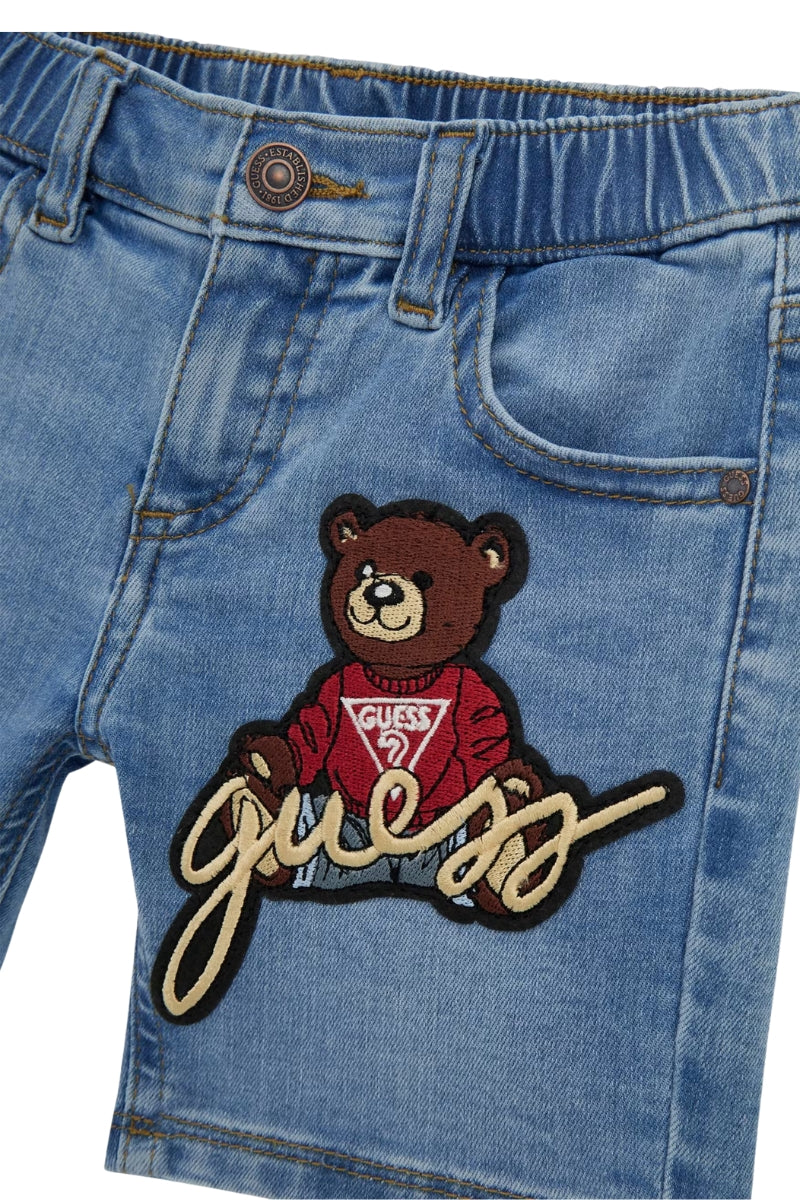 Bermuda da neonato e bambino in denim con ricamo con logo e orsacchiotto N5GD14D4CA0