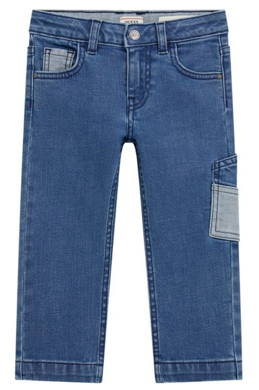 Jeans da bambino in denim elasticizzato con dettagli a contrasto e vestibilità oversized N5RA09D5G90