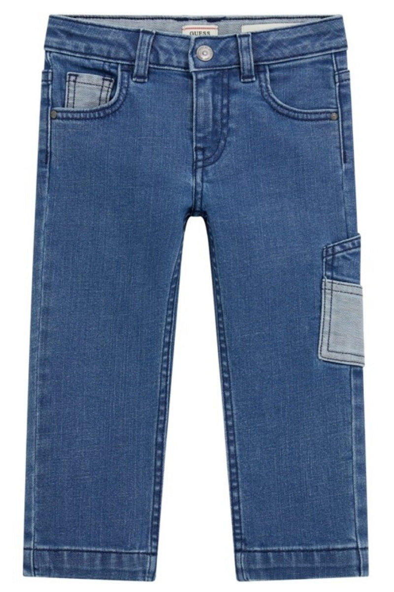 Jeans da bambino in denim elasticizzato con dettagli a contrasto e vestibilità oversized N5RA09D5G90