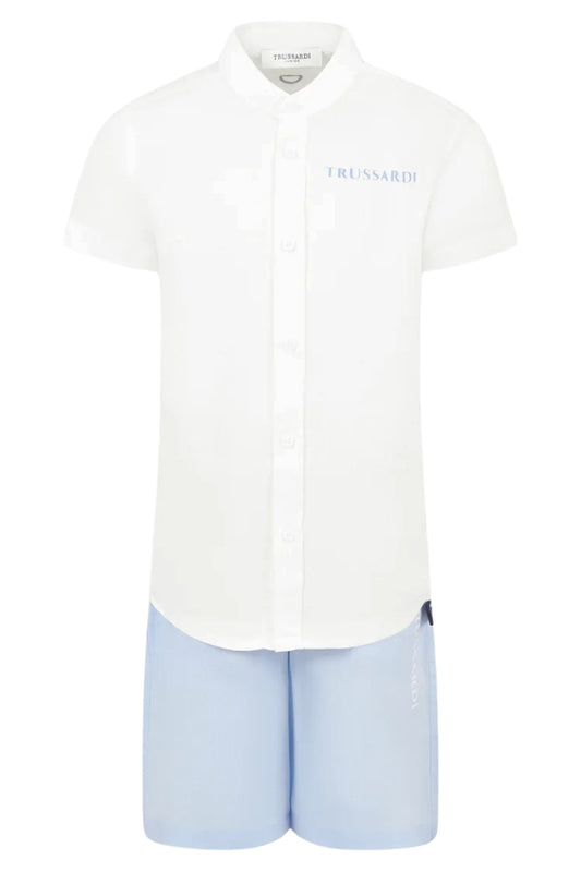 Completo da bambino due pezzi con camicia alla coreana e shorts con cinta elastica TBP25013CL