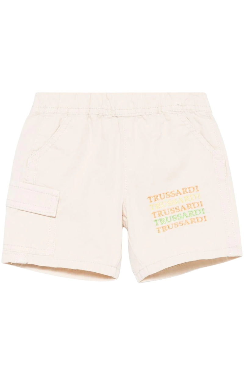 Bermuda da neonato con multi logo lettering ricamato sul fondo TIP25023BE