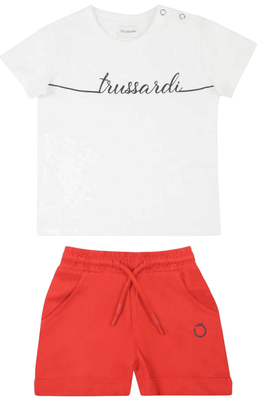 Completo da neonato due pezzi t-shirt e shorts in cotone con logo hanwriting TIP25057CJ