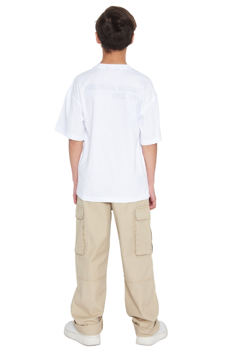 Pantaloni da bambino in cotone modello cargo con logo lettering ricamato sulla tasca laterale sinistra  435PRMBS25