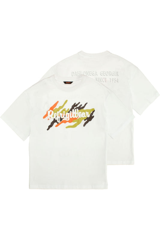 T-shirt da ragazzo in jersey di cotone con vestibilità oversize e stampa logata frontale 115TRMJS25
