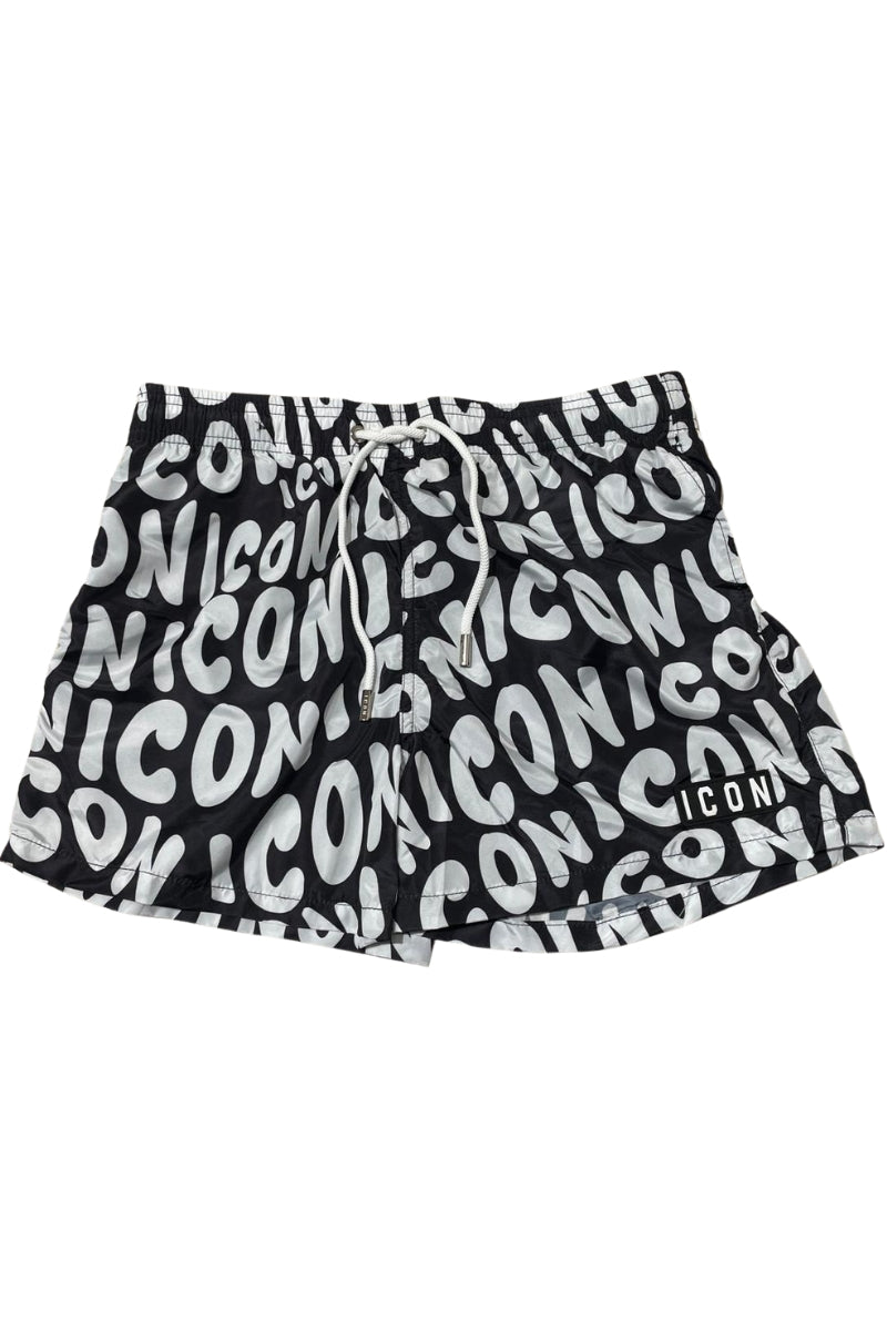 Costume da bagno da ragazzo modello boxer con logo lettering all over IBCS00436