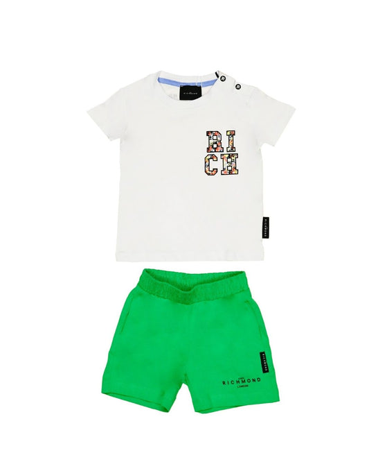Completo da neonato due pezzi t-shirt e bermuda con logo a fantasia a sinistra RIP25050CJ