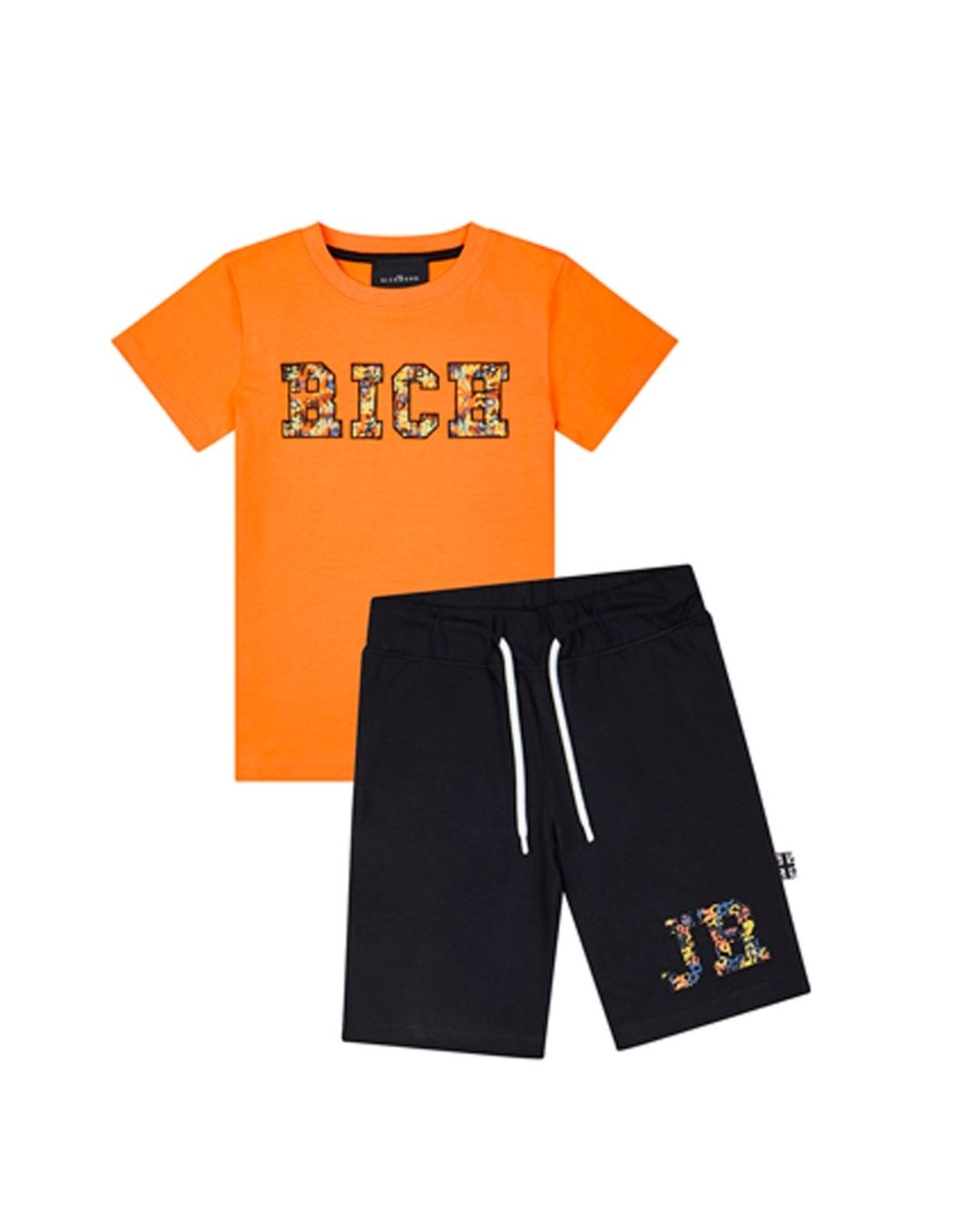 Completo da ragazzo due pezzi t-shirt e bermuda con logo a fantasia RBP25161