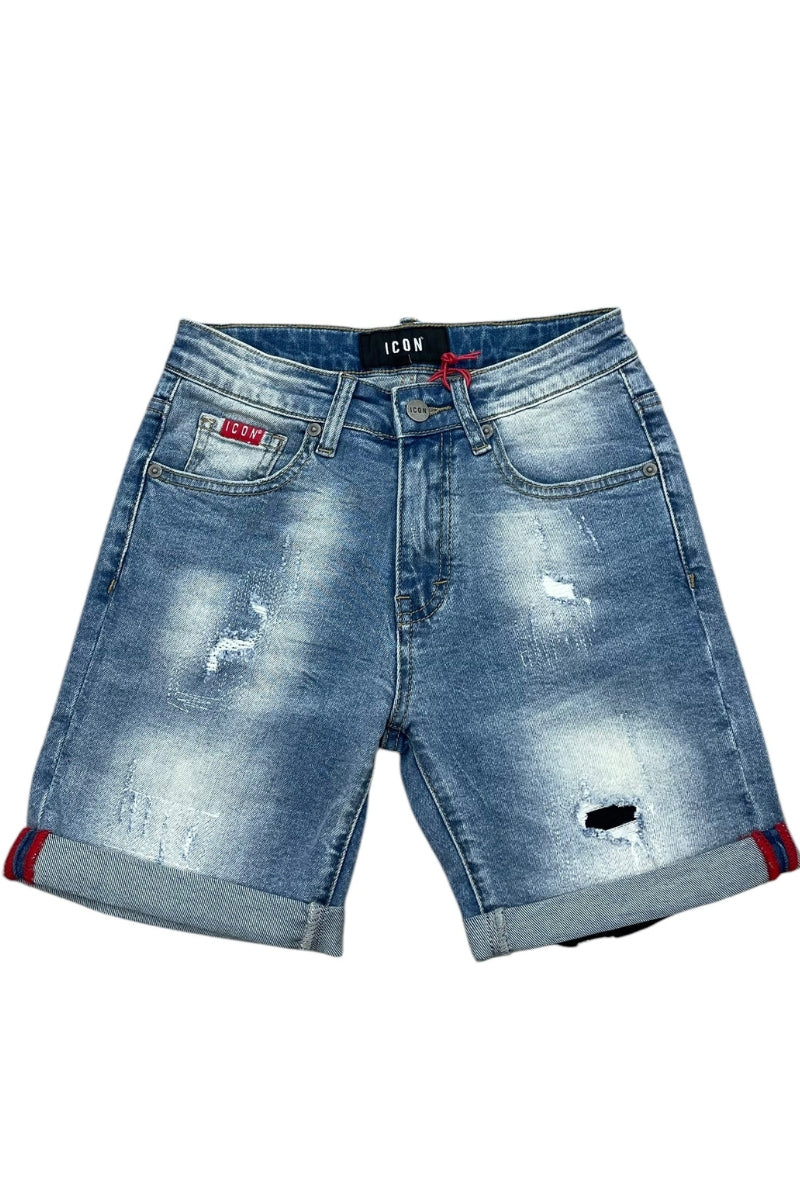 Bermuda da ragazzo con baffature, strappi frontali e logo lettering sul retro IBDS00452