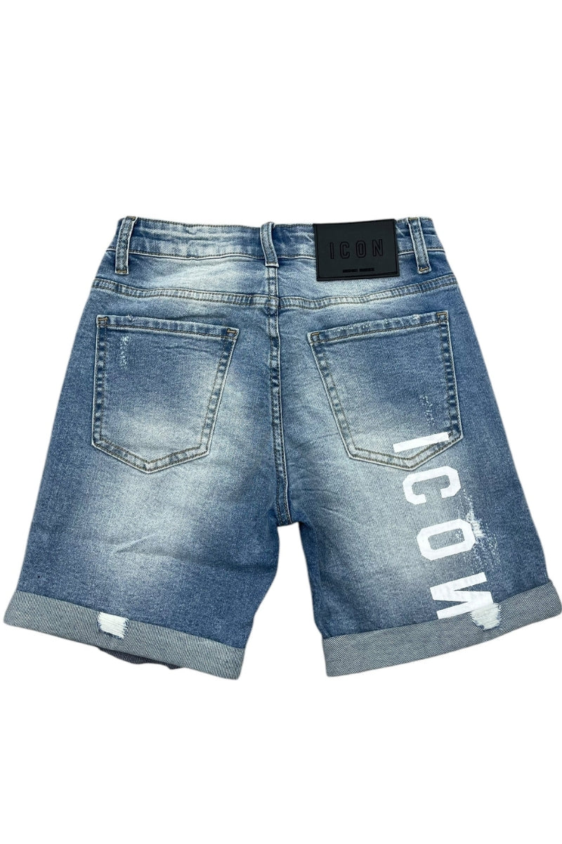 Bermuda da ragazzo con baffature, strappi frontali e logo lettering sul retro IBDS00452